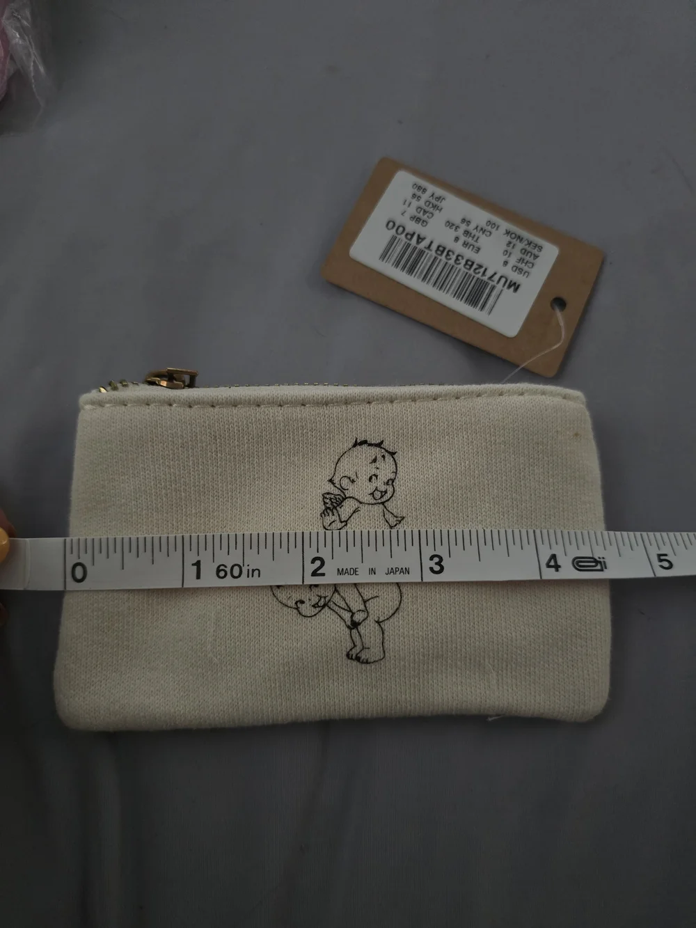Brandy Melville Cream Canvas Coin Pouch with Kewpie Doll Print